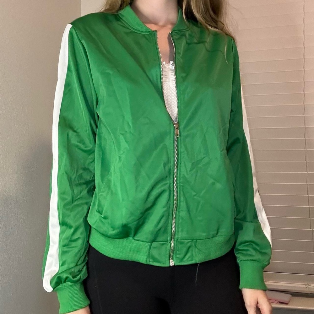 Green and white bomber jacket